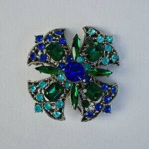 Vintage Blue Rhinestone Brooch Missing 1 Stone & Missing Clasp Piece